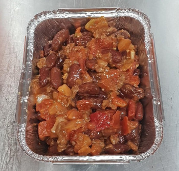 Chili con carné, viande de boeuf, haricot rouge, poivrons et oignons, sauce (mini 10 pers)